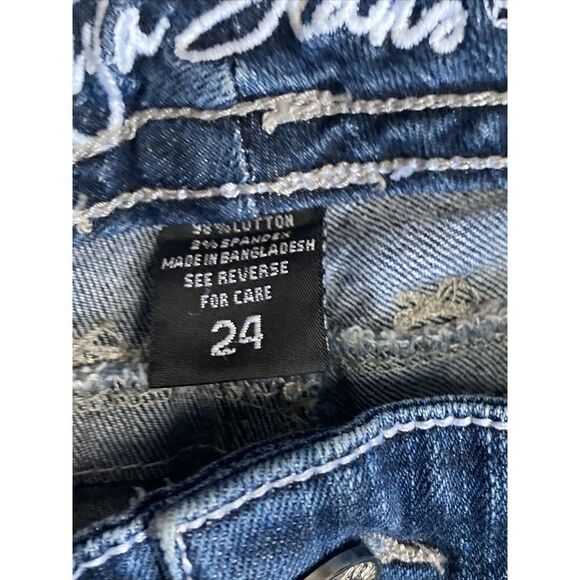 Ariya Jeans Shorts Womens 24 Blue Denim Mid Rise Plus Size Flap Pocket Embroider - Picture 4 of 11